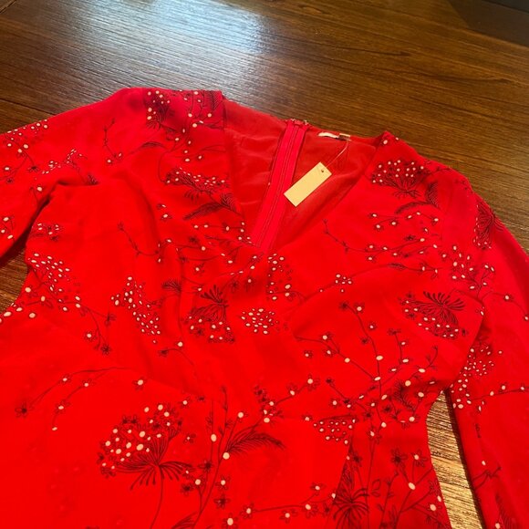 NWT Madewell Sz 0 Hazelwood Wrap-Front Mini Dress in Windswept Floral Red - Picture 4 of 15